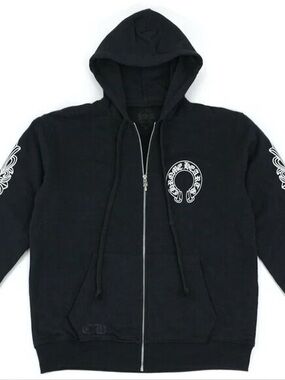 NWOT Chrome Hearts Horseshoe Floral Zip Up Hoodie. Black/White. Size Small.